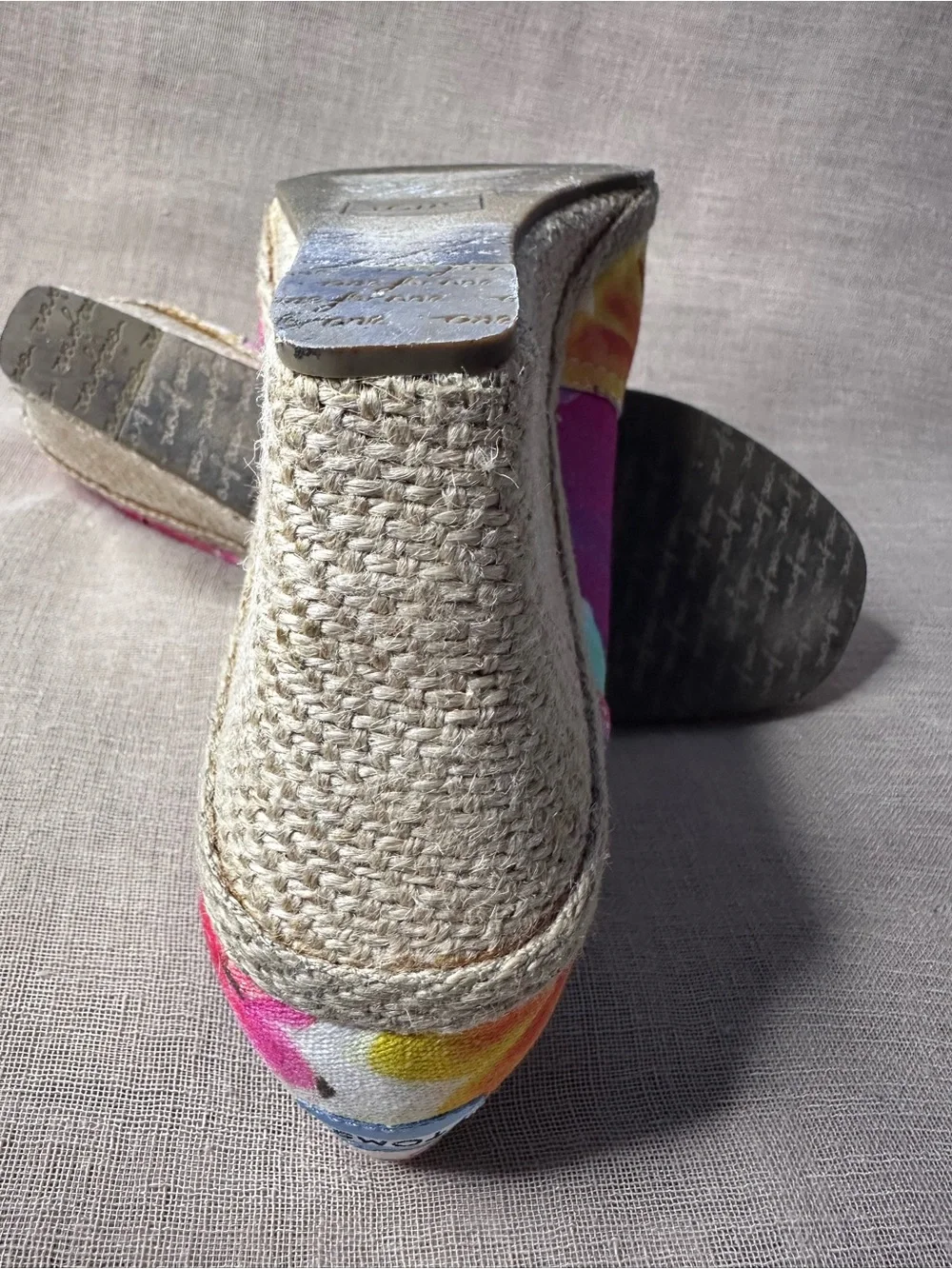 TOMS Multicolor Floral Canvas Wedge Espadrille - Pink, Orange, Blue